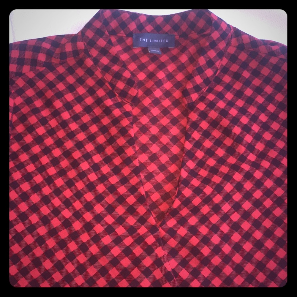 Red and black patterned long sleeve blouse